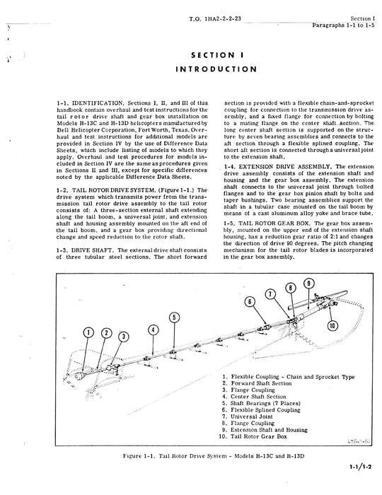 Bell Tail Rotor Drive Shaft And Gear Box Used on H-13 Overhaul Manual T.O. 1HA2-2-2-23
