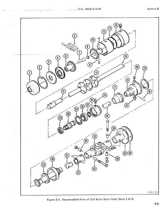 Bell Tail Rotor Drive Shaft And Gear Box Used on H-13 Overhaul Manual T.O. 1HA2-2-2-23
