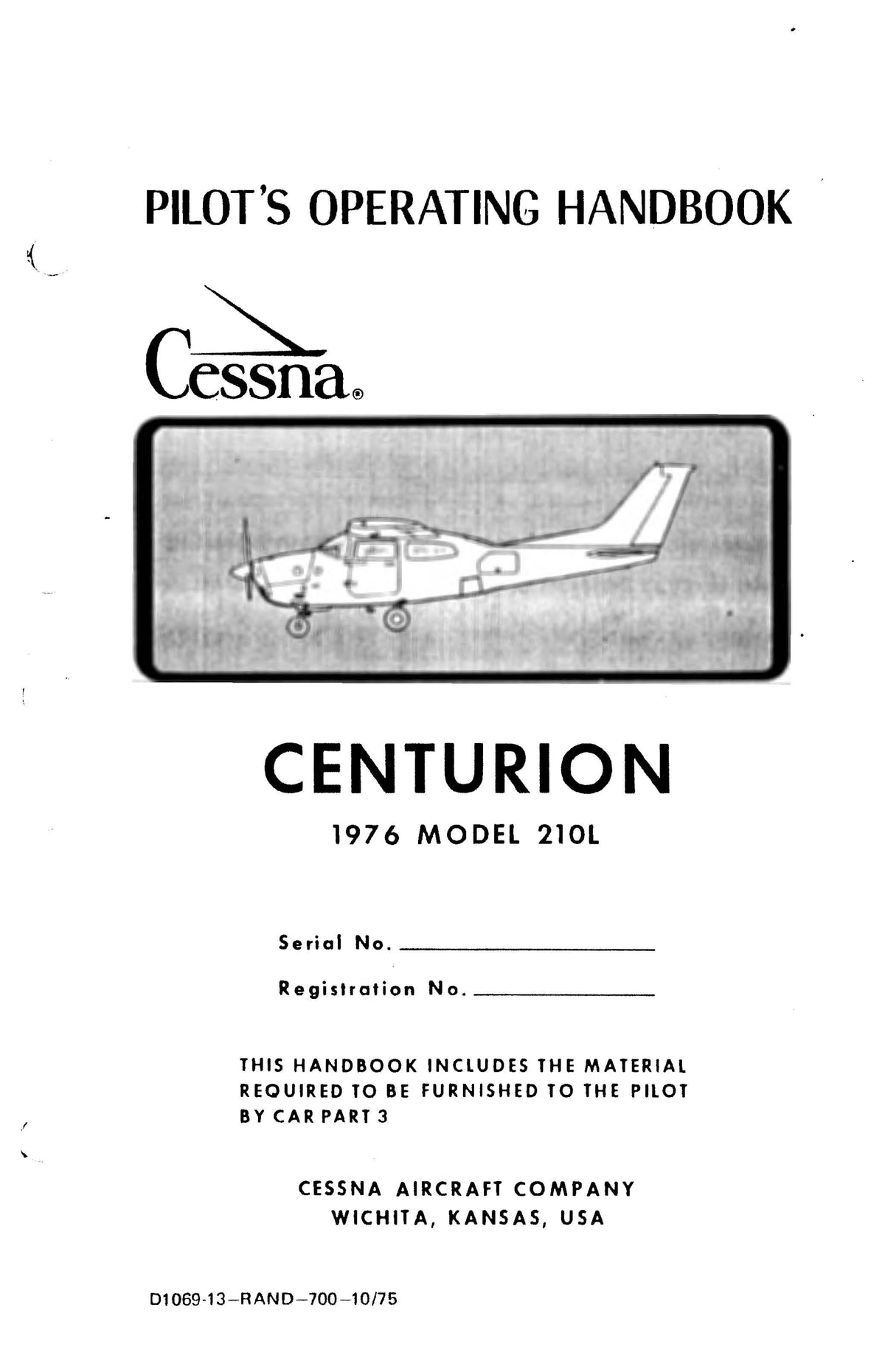Cessna 210L Centurion 1976 Pilot's Operating Handbook — Essco Aircraft