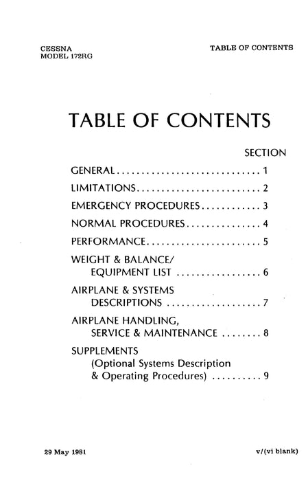 Cessna Cutlass RG Model 172RG 1982 Pilot's Information Manual D1213-13