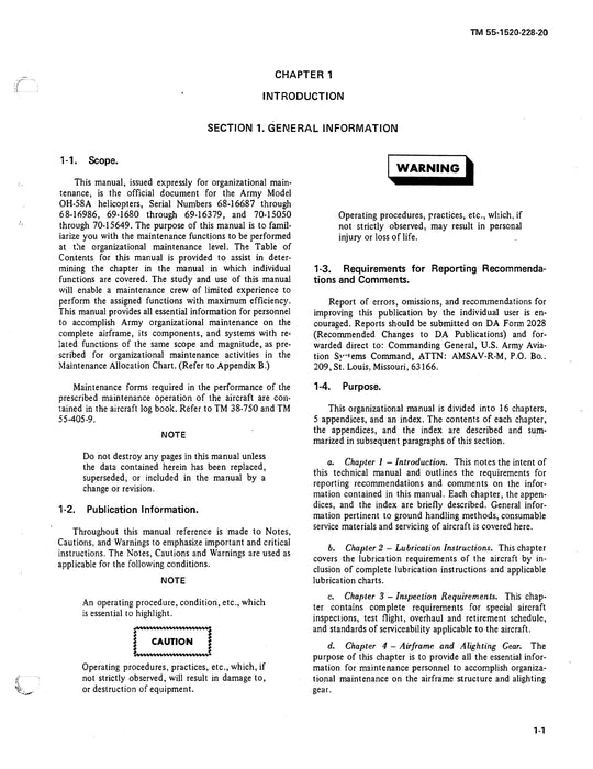 Bell Helicopter OH-58A Organizational Maintenance Manual 55-1520-228-20