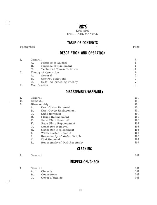 King KFS5800 ADF Frequency Selector Overhaul Manual 006-5048-00