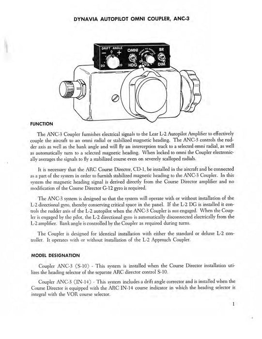 Flight Research Inc Dynavia Autopilot OMNI Coupler ANC-3 Installation Manual