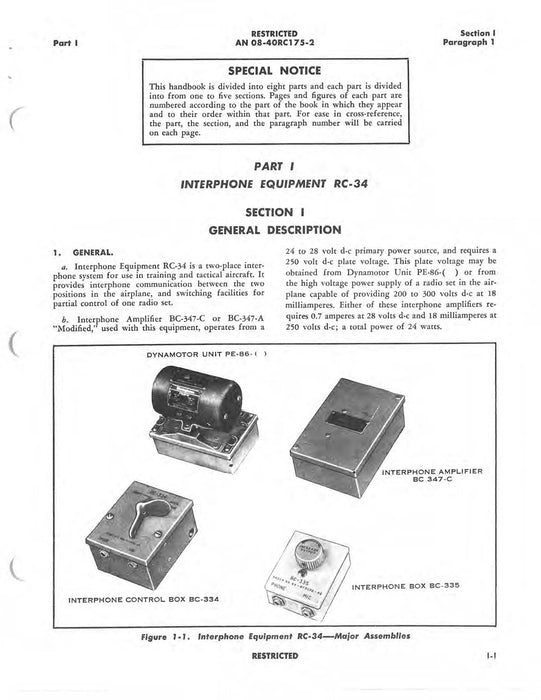 Interphone Equipments RC-34, -35, -35-Z, -36, -36-B, -51, -175 Maintenance Instructions 16-40RC175-2