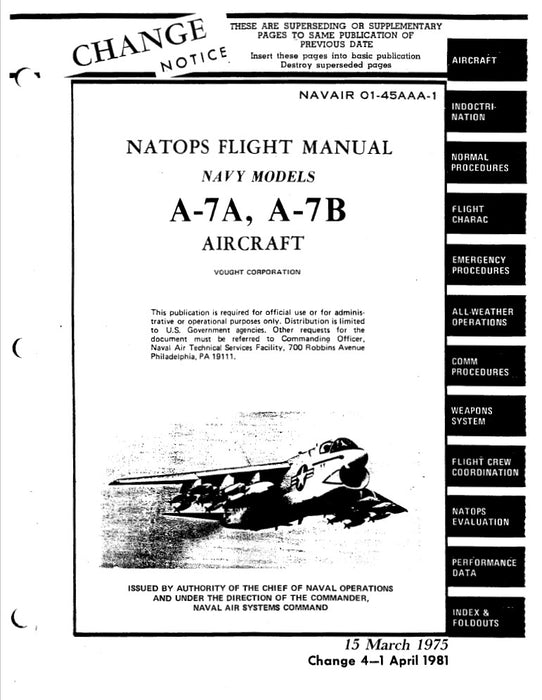 NAVAIR NATOPS 1981 Flight Manual – A-7A / A-7B Corsair II Aircraft (01-45AAA-1)