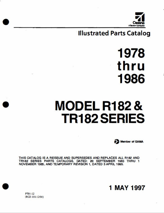 Cessna 1978 thru 1986 R182 & TR182 Illustrated Parts Catalog (P701-12)