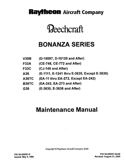 Beech Bonanza V35B / F33A / F33C / A36 / A36TC / B36TC / G36 Maintenance Manual (36-590001-9)