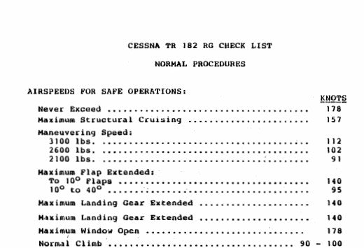 Cessna TR182 Skylane RG Pilot's Checklist (CETR182-CL-C)