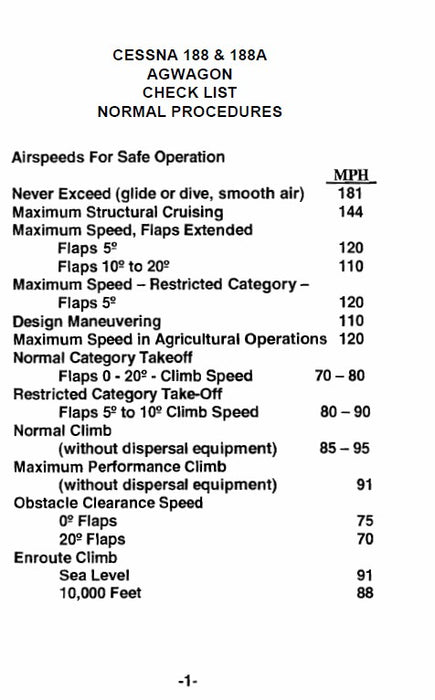 Cessna 188 & A188 Series Pilot's Checklist (CE188B-72-73-CL)