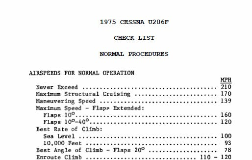 Cessna U206F Pilot's Checklist (CEU206-CL-C)