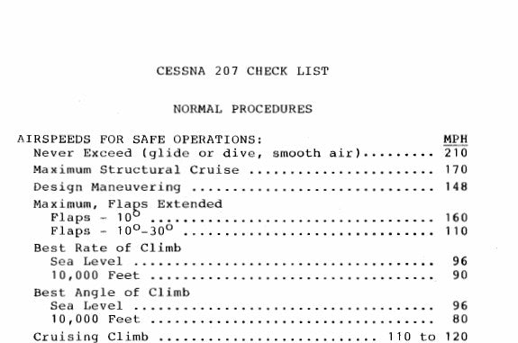 Cessna 207 Pilot's Checklist (CE207-CL-C)