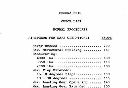Cessna P210 Pilot's Checklist