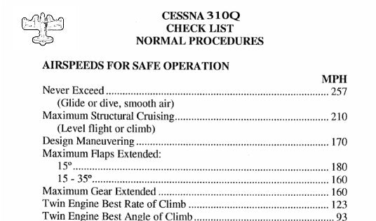 Cessna 310 Pilot's Checklist