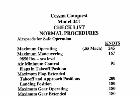 Cessna 441 Pilot's Checklist (CE441-CL-C)