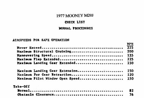 Mooney M20J 1977  Pilot's Checklist (MOM20J-77-CL-C)
