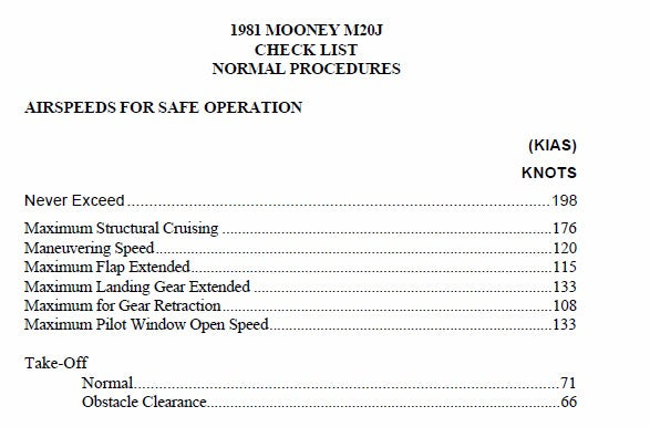 Mooney M20J 1981 Pilot's Checklist (MOM20J-81-CL-C)