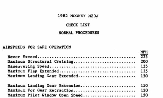 Mooney M20J 1982 Pilot's Checklist (MOM20J-82-CL-C)