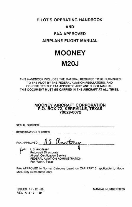 Mooney M20J 1989 Pilot's Operating Handbook (3200)