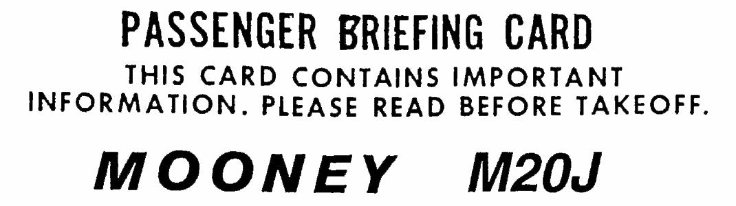 Mooney M20J Briefing Card Passenger Briefing Card (MOM20J-BC-C)