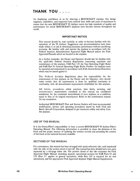 Beech 99 Airliner Pilot's Operating Manual (99-590012-3C)