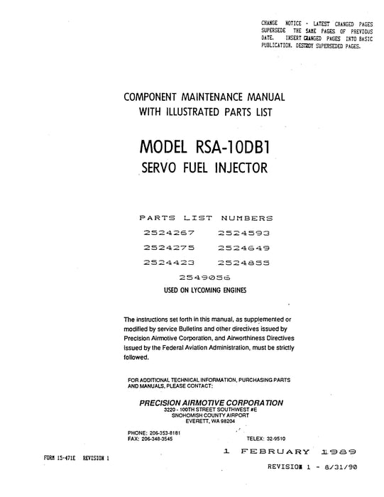 Bendix RSA-10DB1 Fuel Injector Maintenance Manual With Parts (15-471E)