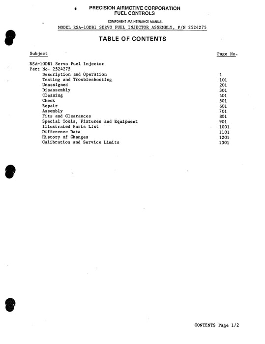 Bendix RSA-10DB1 Fuel Injector Maintenance Manual With Parts (15-471E)