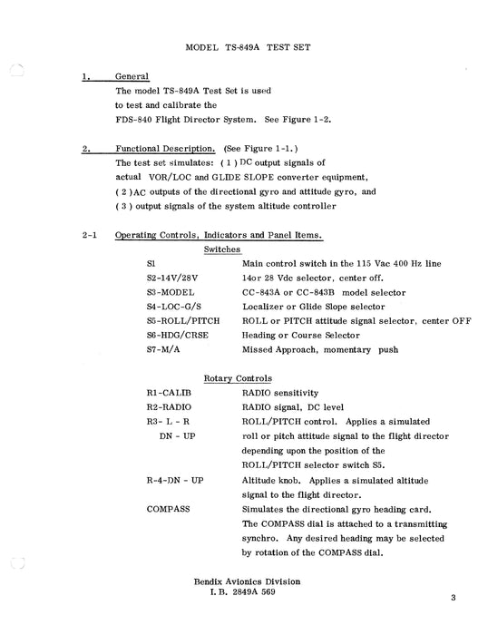 Bendix TS-849A Test Set 1969 Maintenance Manual (I.B.2849A)
