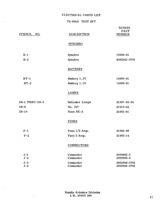 Bendix TS-849A Test Set 1969 Maintenance Manual (I.B.2849A)