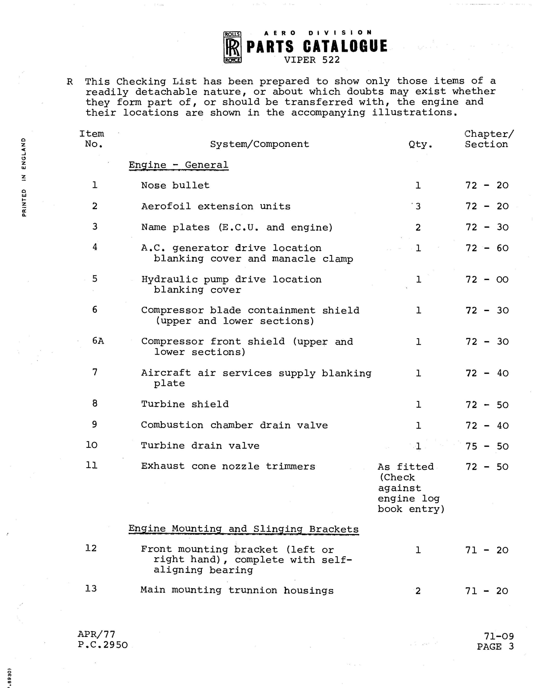 Rolls Royce Viper 522 Engine Change Unit Illustrated Parts Catalog (RR ...
