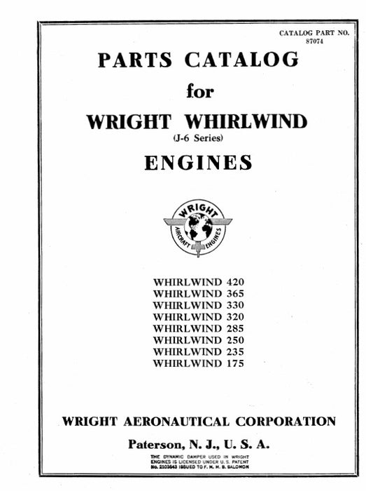 Wright Aeronautical J-6 Series Parts Catalog (87074)