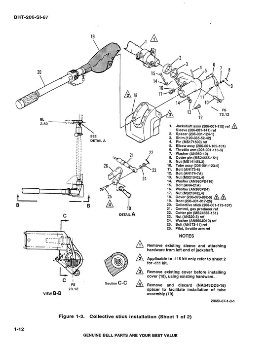 Bell Helicopter 206 Service Instructions for Dual Controls, Quick Disconnect BHT-206-SI-67