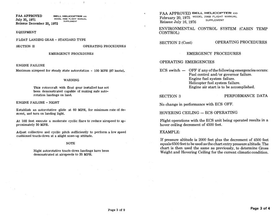 Bell Helicopter 206B Bell Jet Ranger II Flight Manual