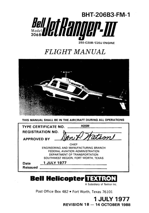 Bell Helicopter 206B Bell Jet Ranger IIl Flight Manual