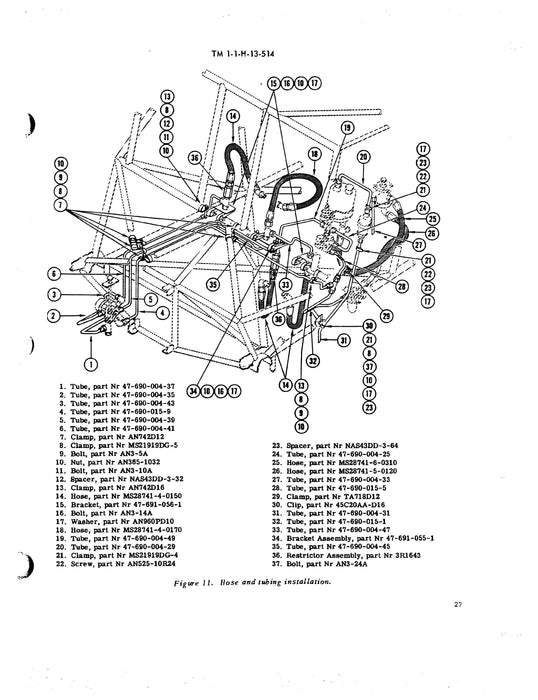 Bell Helicopter H-13C, D, E, G  Installation of Cyclic Control Hydraulic Boost System T.O. 1-1H-13-514