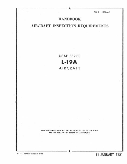 Cessna L-19A Series 1951 Aircraft Inspection Requirements (01-125LA-6)