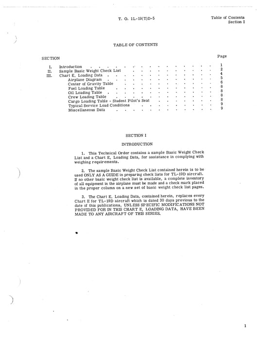 Cessna TL-19D Series 1956 Basic Weight Check List & Loading Data (1L-19(T)D-5)