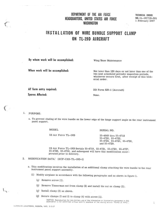 Cessna TL-19D Series 1956 Maintenance Instructions General Airplane (1L-19(T)D-2-1)