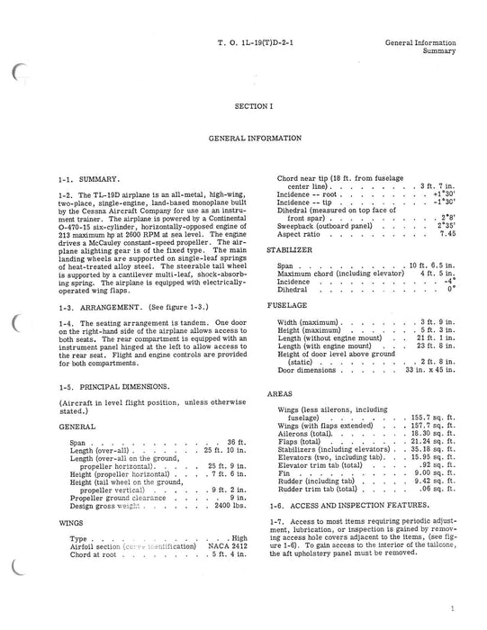 Cessna TL-19D Series 1956 Maintenance Instructions General Airplane (1L-19(T)D-2-1)