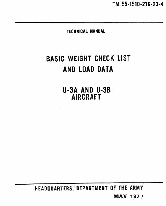 Cessna U-3A & U-3B 1977 Basic Weight Checklist & Loading Data (55-1510-216-23-)
