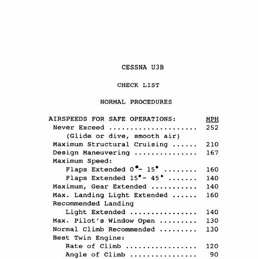 Cessna U-3B Series Pilot's Checklist (CEU3B-CL-C)