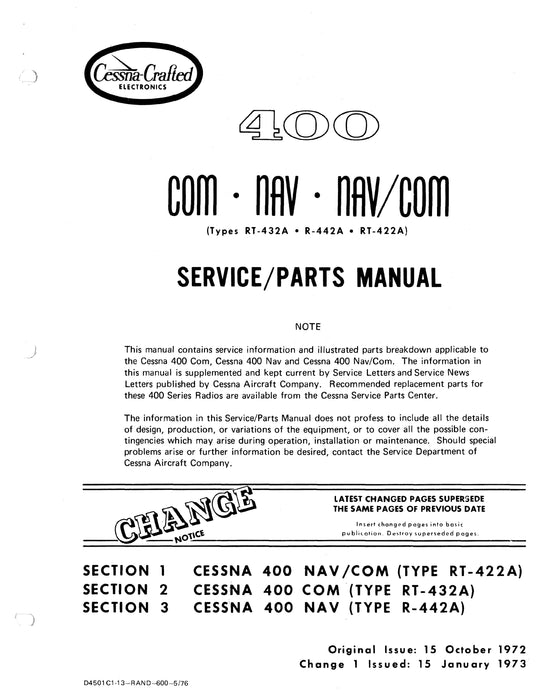 Cessna 400 COM/NAV Type RT-432A, RT-422A, R-442A Maintenance-Parts