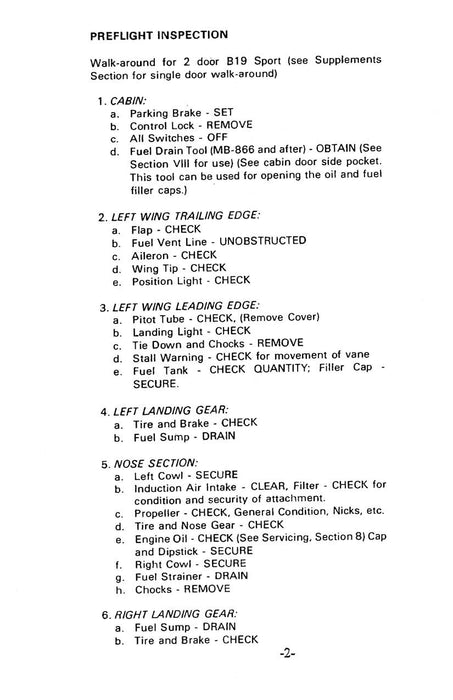 Beech B19 Sport Series Pilot's Checklist