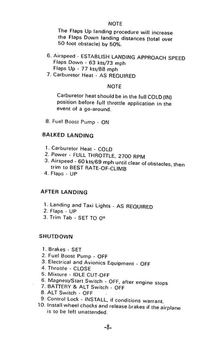 Beech B19 Sport Series Pilot's Checklist