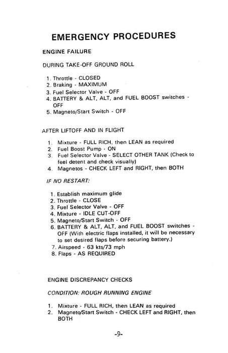 Beech B19 Sport Series Pilot's Checklist
