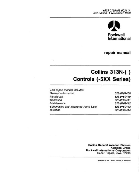 Collins 313N-( ) Controls (-5XX SER) Instruction Manual (523-0769409-001)