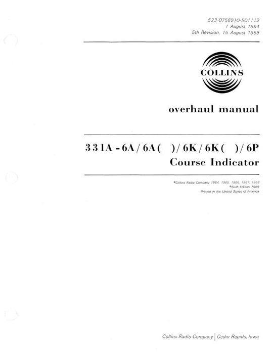 Collins 331A-6A-6A( )-6K-6K( )-6P 1964 Overhaul Manual (523-075690-5011)