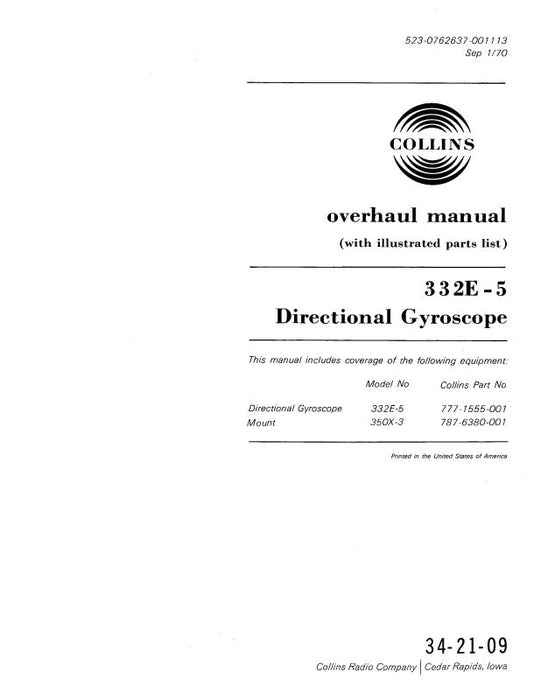 Collins 332E-5 Directional Gyroscope Overhaul Manual (with Illustrated Parts List) (523-0762637-001)