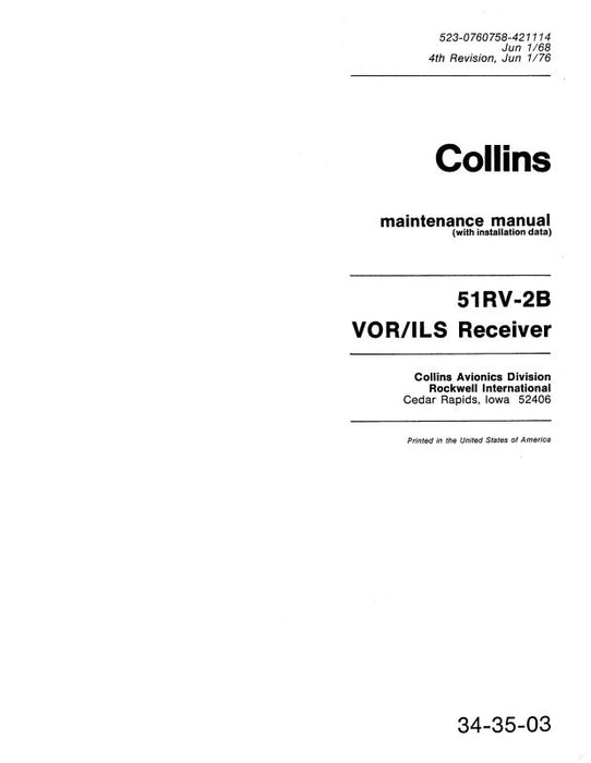 Collins 51RV-2B VOR-ILS Receiver 1968 Overhaul Manual with Illustrated Parts List (523-0760757-871)
