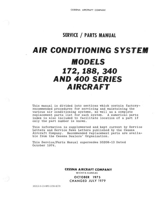 Cessna 172,188,340,400AirConditioning Maintenance, Parts Manual (D5213-4-13)