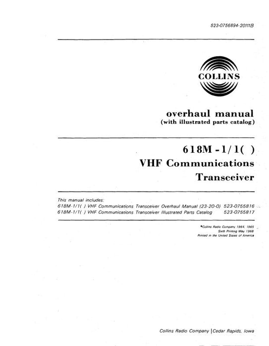 Collins 618M-1-1( ) VHF Comm Transceiver Overhaul Manual (523-0755816-601)